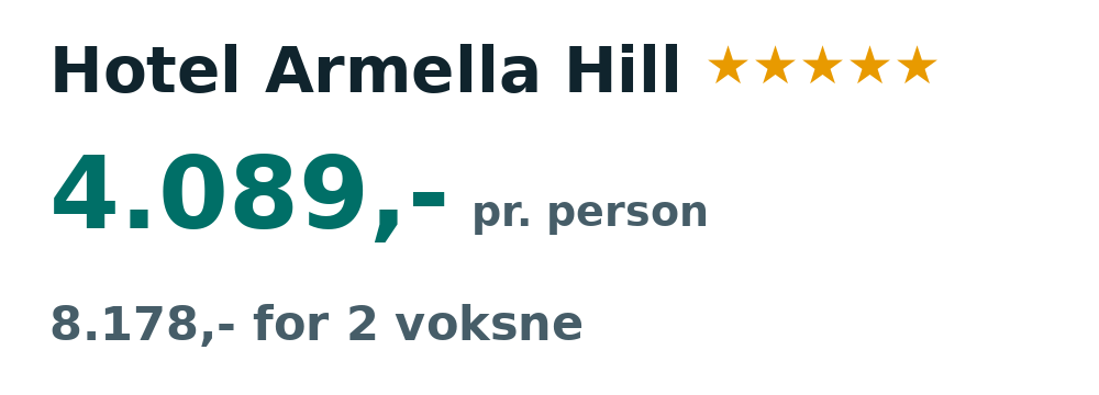 Prisoversigt fra Billund: 13. - 20. apr 27, 7 nætter, 4.089,- pr. person