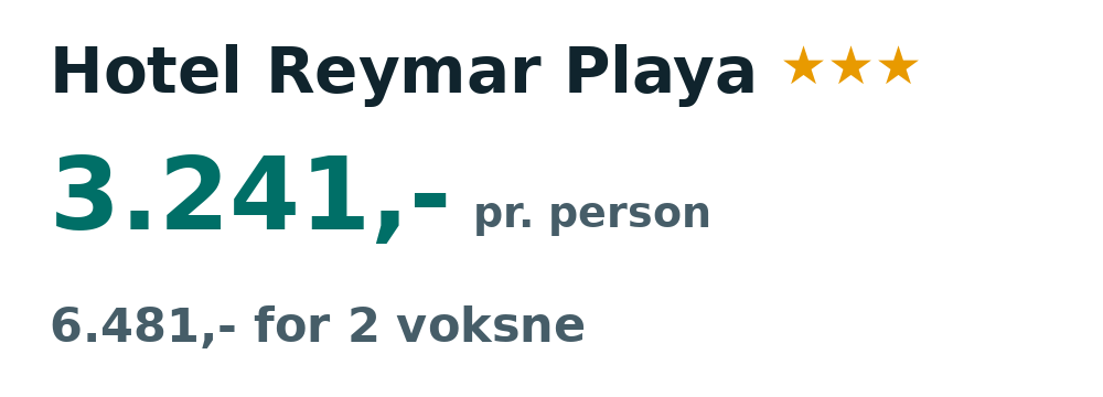 Prisoversigt fra Billund: 3. - 10. apr 27, 7 nætter, 3.241,- pr. person