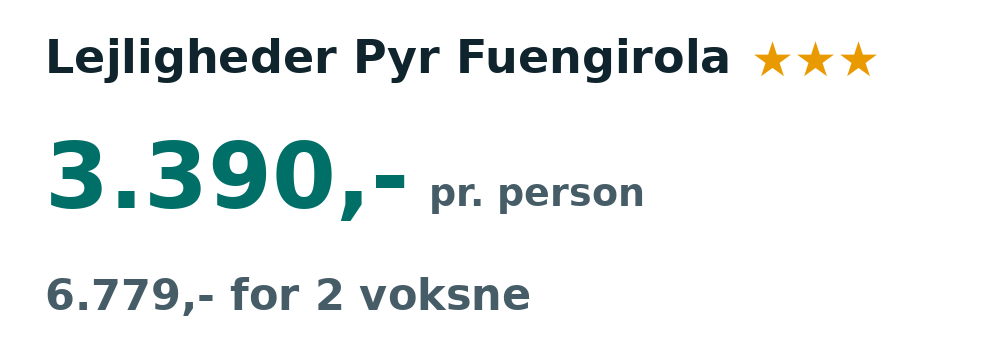 Prisoversigt fra Aalborg: 14. - 21. nov 26, 7 nætter, 3.390,- pr. person
