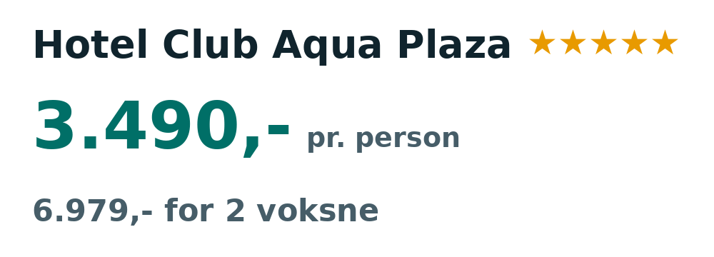 Prisoversigt fra København: 31. okt - 8. nov 26, 8 nætter, 3.490,- pr. person