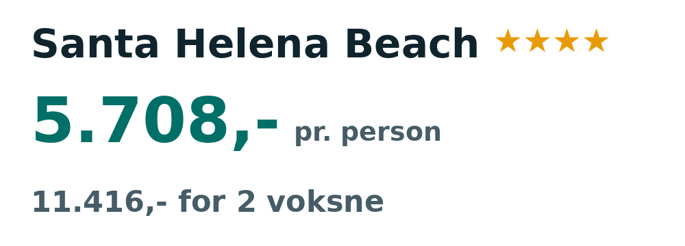Prisoversigt fra Billund: 17. - 25. okt 26, 7 nætter, 5.708,- pr. person