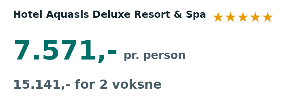 Prisoversigt fra Billund: 15. - 22. maj 27, 7 nætter, 7.571,- pr. person