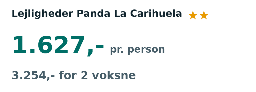 Prisoversigt fra Billund: 7. - 14. dec 26, 7 nætter, 1.627,- pr. person