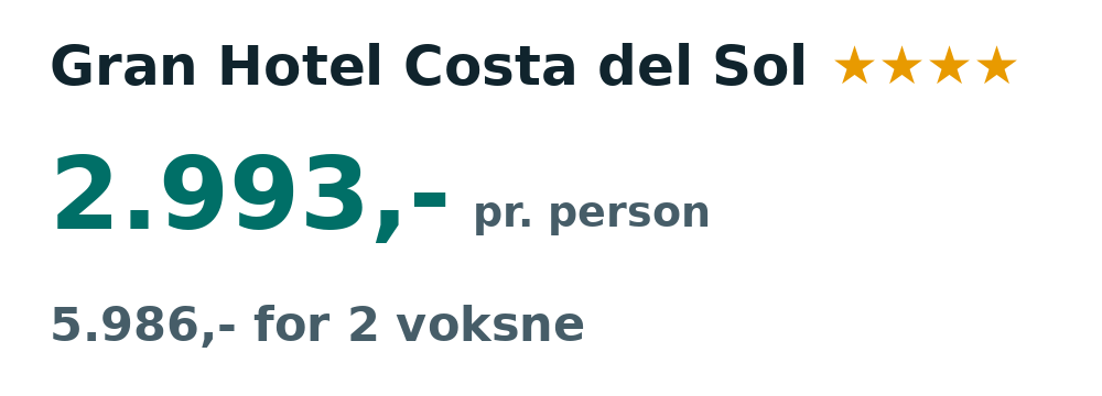 Prisoversigt fra København: 5. - 12. dec 26, 7 nætter, 2.993,- pr. person