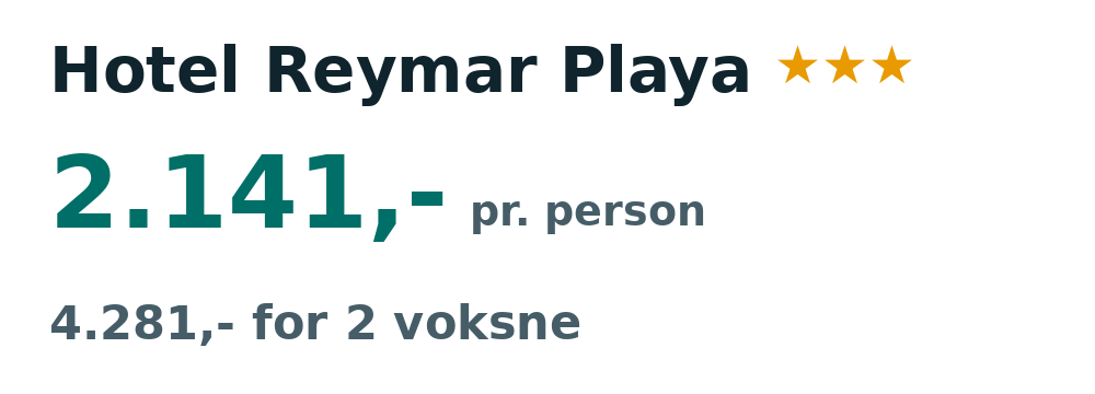 Prisoversigt fra København: 20. - 27. apr 27, 7 nætter, 2.141,- pr. person