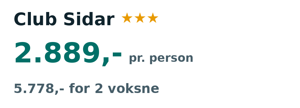 Prisoversigt fra København: 5. - 18. dec 26, 13 nætter, 2.889,- pr. person