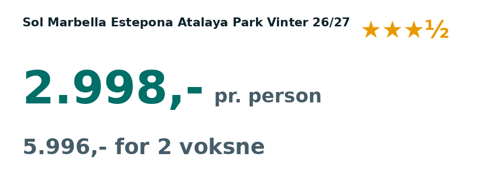 Prisoversigt fra København: 2. - 8. dec 26, 6 nætter, 2.998,- pr. person