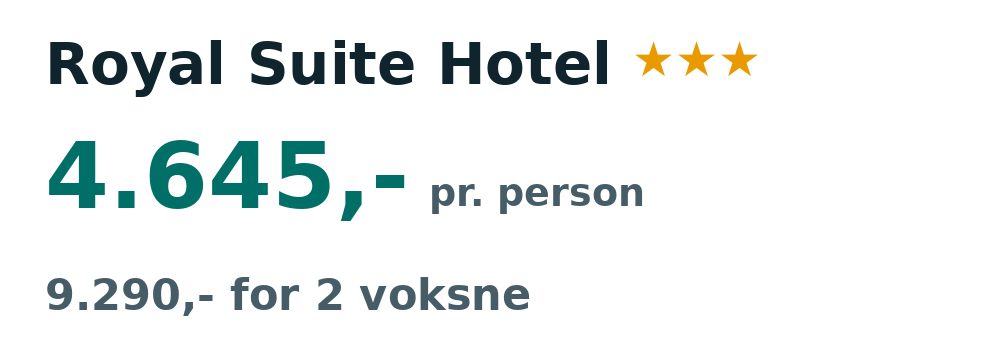 Prisoversigt fra København: 30. nov - 7. dec 26, 7 nætter, 4.645,- pr. person