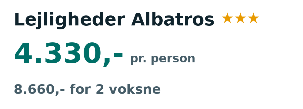 Prisoversigt fra København: 17. - 31. maj 27, 14 nætter, 4.330,- pr. person
