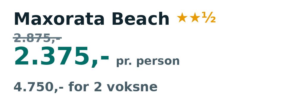 Prisoversigt fra Aalborg: 4. - 11. jan 27, 7 nætter, 2.375,- pr. person