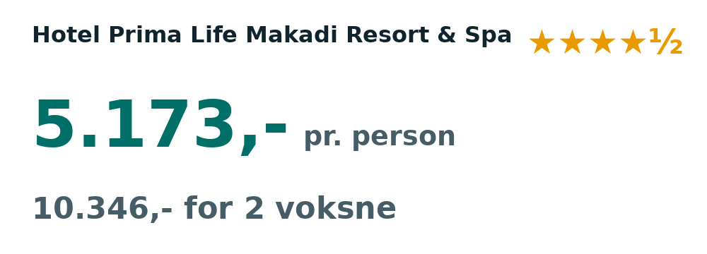 Prisoversigt fra København: 14. - 21. jan 27, 7 nætter, 5.173,- pr. person
